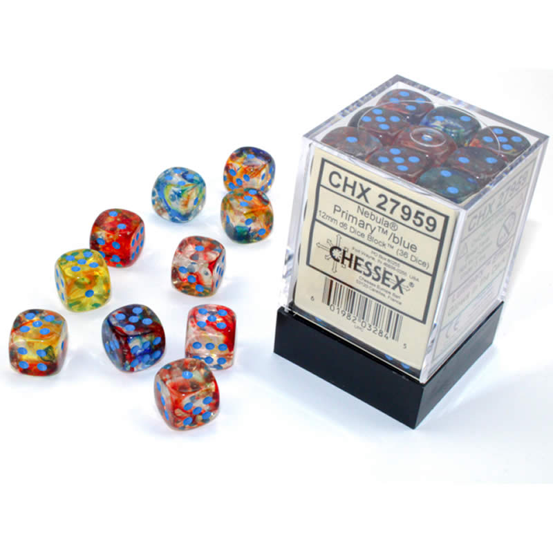CHX27959 Primary Nebula Luminary Dice with Blue Pips D6 12mm (1/2in) Pack of 36 Chessex (ONLINE ORDER ONLY)