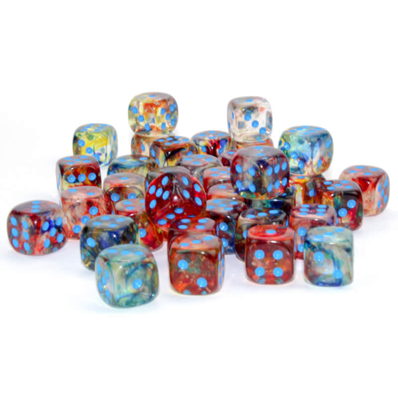CHX27959 Primary Nebula Luminary Dice with Blue Pips D6 12mm (1/2in) Pack of 36 Chessex (ONLINE ORDER ONLY)