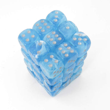 CHX27966 Sky Borealis Dice Luminary Silver Pips D6 12mm (1/2in) Pack of 36 (ONLINE ORDER ONLY)