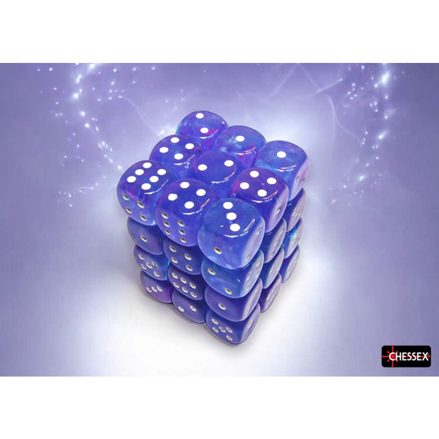 CHX27967 Aura Nebula Luminary Dice with White Pips D6 12mm (1/2in) Pack of 36 (ONLINE ORDER ONLY)