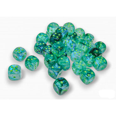 CHX27995 Kelp Borealis Luminary Dice with Light Green Pips D6 12mm (1/2in) Pack of 36 (ONLINE ORDER ONLY)