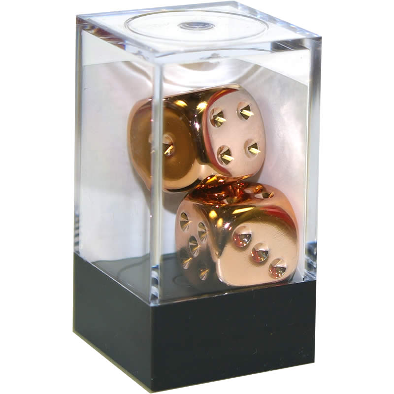 CHX29011 Copper Metallic Coated Dice with Pips D6 16mm (5/8in) Pack of 2 Chessex (ONLINE ORDER ONLY)