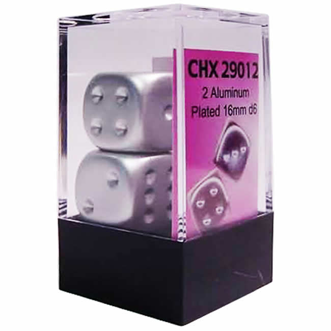 CHX29012 Aluminum Metallic Coated Dice with Pips D6 16mm (5/8in) Pack of 2 (ONLINE ORDER ONLY)