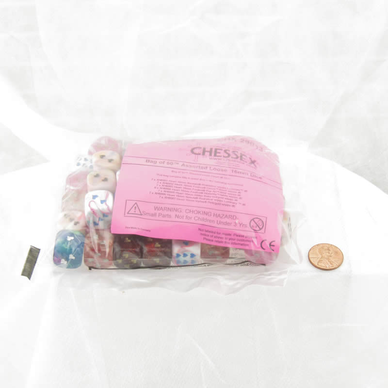 CHX29013 Assorted Loose Heart D6 Dice 16mm (5/8in) Bag of 50 Dice Chessex (ONLINE ORDER ONLY)