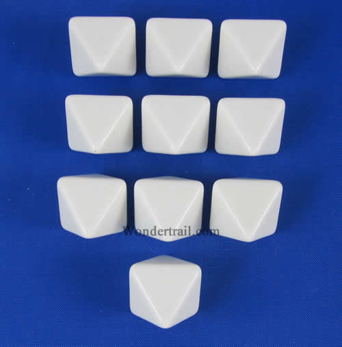 CHX29033 White Blank Dice with No Pips D8 16mm (5/8in) Pack of 10 (ONLINE ORDER ONLY)