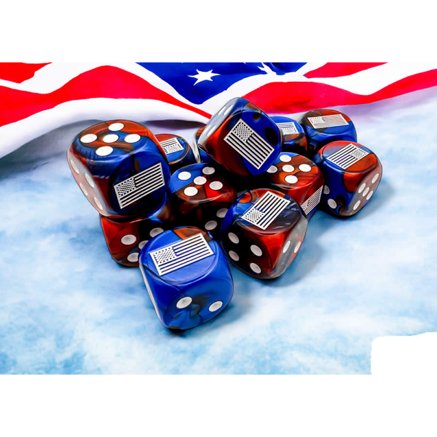 CHX29065 Blue-Red Gemini US War Dice with White Pips 16mm (5/8in) Pack of 12 (ONLINE ORDER ONLY)