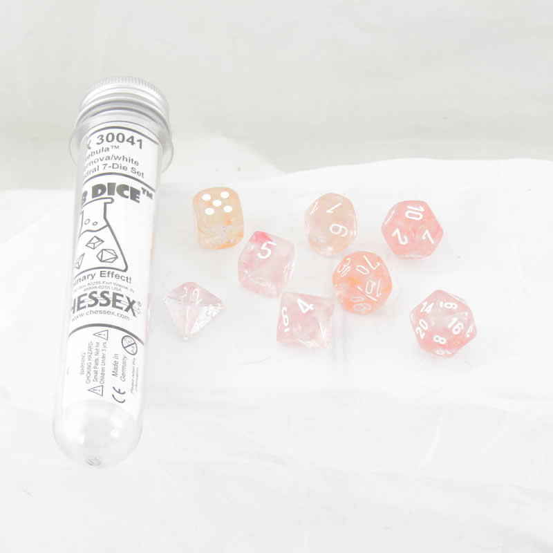CHX30041 Supernova Nebula Luminary Dice with White Numbers 16mm (5/8in) Set of 7 (ONLINE ORDER ONLY)