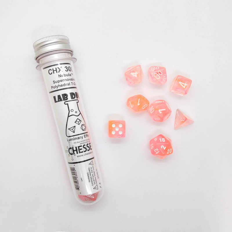 CHX30041 Supernova Nebula Luminary Dice with White Numbers 16mm (5/8in) Set of 7 (ONLINE ORDER ONLY)