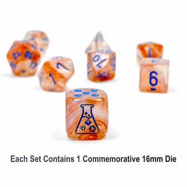 CHX30045 Rose Gold Borealis Luminary Dice with Light Blue Numbers 7+1 Dice Set 16mm (5/8in) (ONLINE ORDER ONLY)