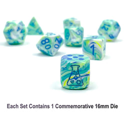 CHX30046 Garden Festive Luminary Dice with Blue Numbers 7+1 Dice Set 16mm (5/8in) (ONLINE ORDER ONLY)