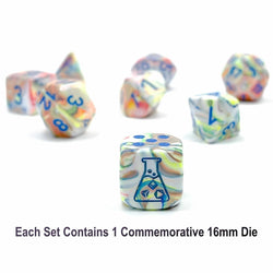 CHX30047 Kaleidoscope Festive Luminary Dice with Blue Numbers 7+1 Dice Set 16mm (5/8in) (ONLINE ORDER ONLY)