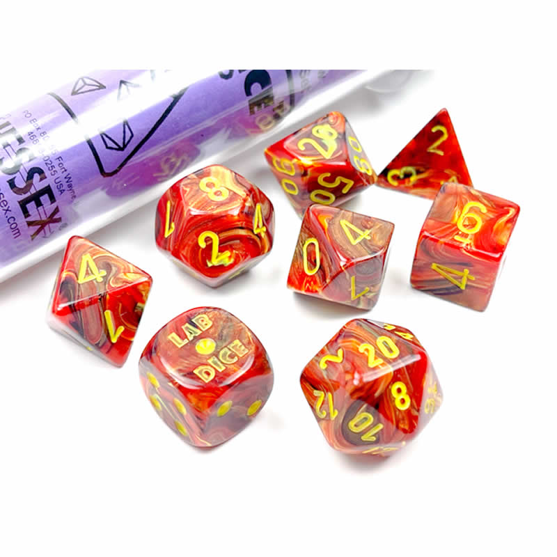 CHX30050 Underworld Vortex Dice with Yellow Numbers 7+1 Dice Set 16mm (5/8in) (ONLINE ORDER ONLY)