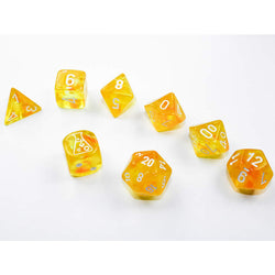 CHX30053 Borealis Canary Luminary Dice with White Numbers 7+1 Dice Set 16mm (5/8in) (ONLINE ORDER ONLY)