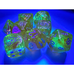 CHX30053 Borealis Canary Luminary Dice with White Numbers 7+1 Dice Set 16mm (5/8in) (ONLINE ORDER ONLY)