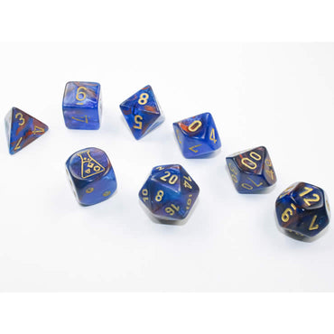 CHX30055  Azurite Lustrous Dice Gold Colored Numbers 7+1 Dice Set 16mm (5/8in) (ONLINE ORDER ONLY)