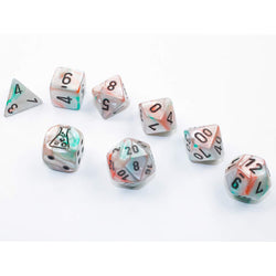 CHX30056 Sea Shell Lustrous Luminary Dice Black Numbers 7+1 Dice Set 16mm (5/8in) (ONLINE ORDER ONLY)