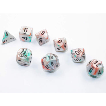 CHX30056 Sea Shell Lustrous Luminary Dice Black Numbers 7+1 Dice Set 16mm (5/8in) (ONLINE ORDER ONLY)