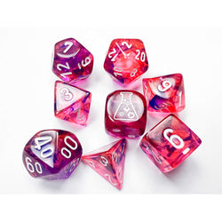CHX30057 Red Nebula Black Light Special Dice White Numbers 7+1 Dice Set 16mm (5/8in) (ONLINE ORDER ONLY)