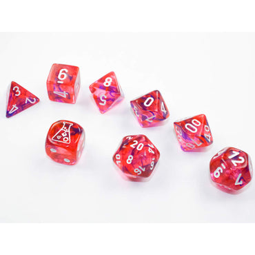 CHX30057 Red Nebula Black Light Special Dice White Numbers 7+1 Dice Set 16mm (5/8in) (ONLINE ORDER ONLY)