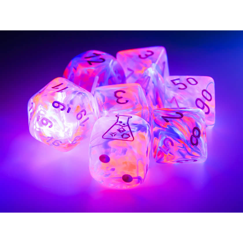 CHX30057 Red Nebula Black Light Special Dice White Numbers 7+1 Dice Set 16mm (5/8in) (ONLINE ORDER ONLY)