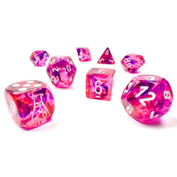 CHX30057 Red Nebula Black Light Special Dice White Numbers 7+1 Dice Set 16mm (5/8in) (ONLINE ORDER ONLY)