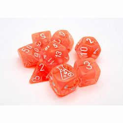 CHX30060 Neon Orange Translucent Dice with White Numbers 7+1 Dice Set 16mm (5/8in) (ONLINE ORDER ONLY)