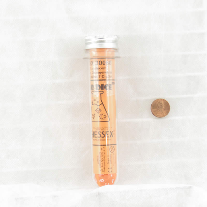 CHX30060 Neon Orange Translucent Dice with White Numbers 7+1 Dice Set 16mm (5/8in) (ONLINE ORDER ONLY)