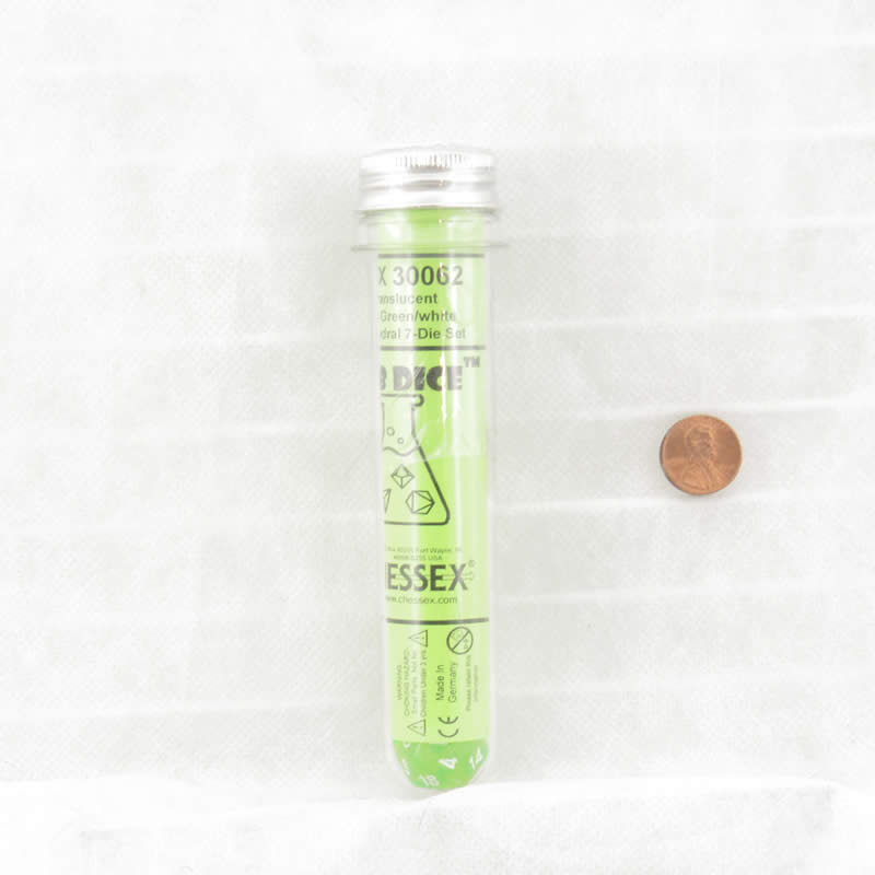 CHX30062 Rad Green Translucent Dice with White Numbers 7+1 Dice Set 16mm (5/8in) (ONLINE ORDER ONLY)