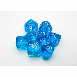 CHX30063 Tropical Blue Translucent Dice with White Numbers 7+1 Dice Set 16mm (5/8in) (ONLINE ORDER ONLY)