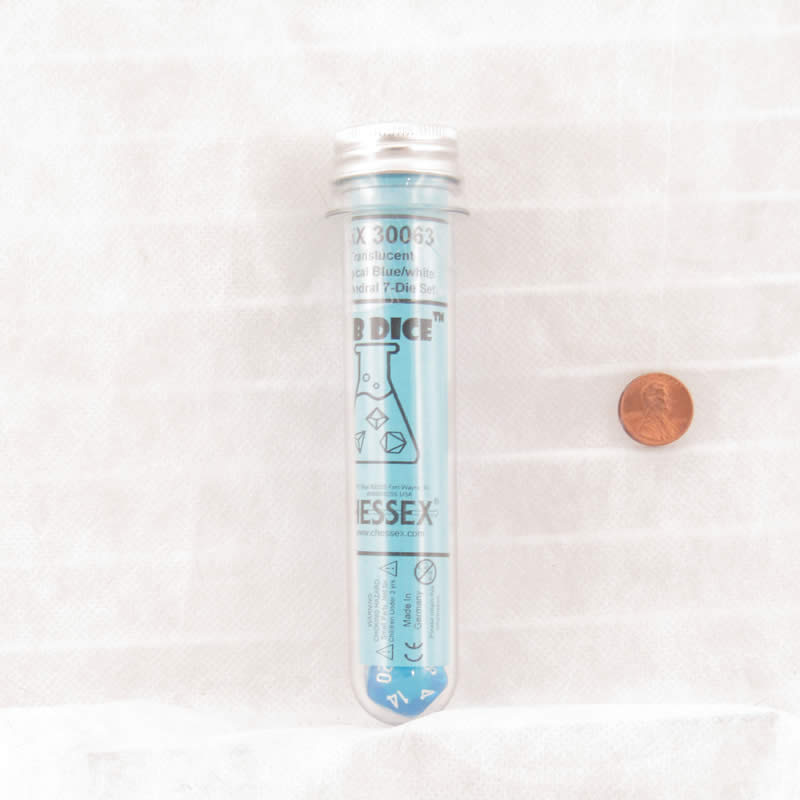 CHX30063 Tropical Blue Translucent Dice with White Numbers 7+1 Dice Set 16mm (5/8in) (ONLINE ORDER ONLY)