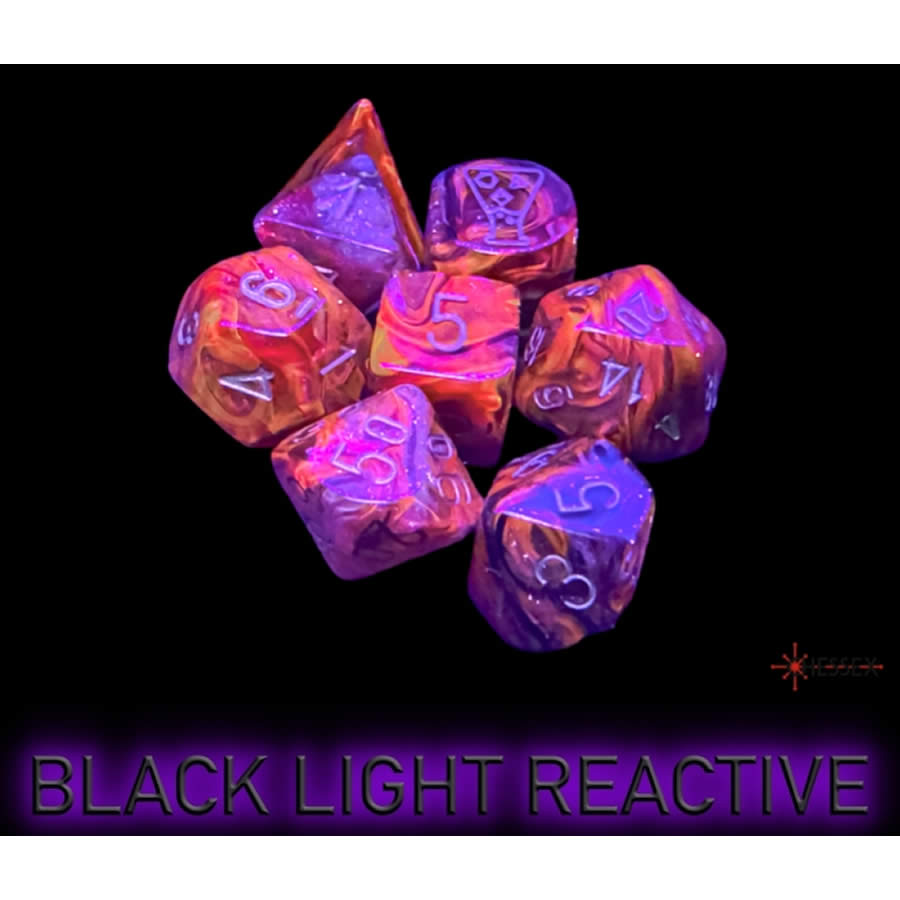 CHX30064 Borealis Cosmos with Gold Colored Numbers 7+1 Dice Set 16mm (5/8in) (ONLINE ORDER ONLY)