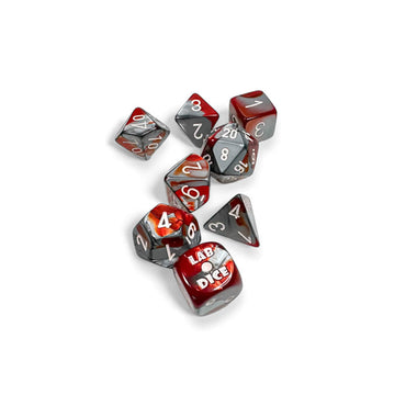 CHX30066 Gemini Red and Steel with White Numbers 7+1 Dice Set 16mm (5/8in) (ONLINE ORDER ONLY)