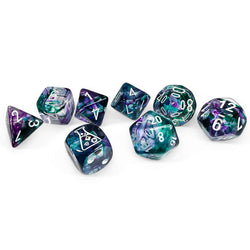 CHX30068 Nebula Fluorite with White Numbers 7+1 Dice Set 16mm (5/8in) (ONLINE ORDER ONLY)
