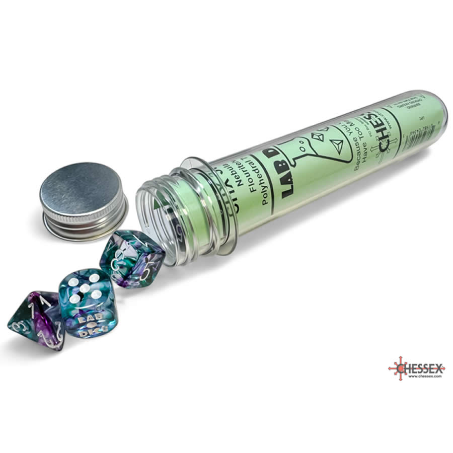 CHX30068 Nebula Fluorite with White Numbers 7+1 Dice Set 16mm (5/8in) (ONLINE ORDER ONLY)