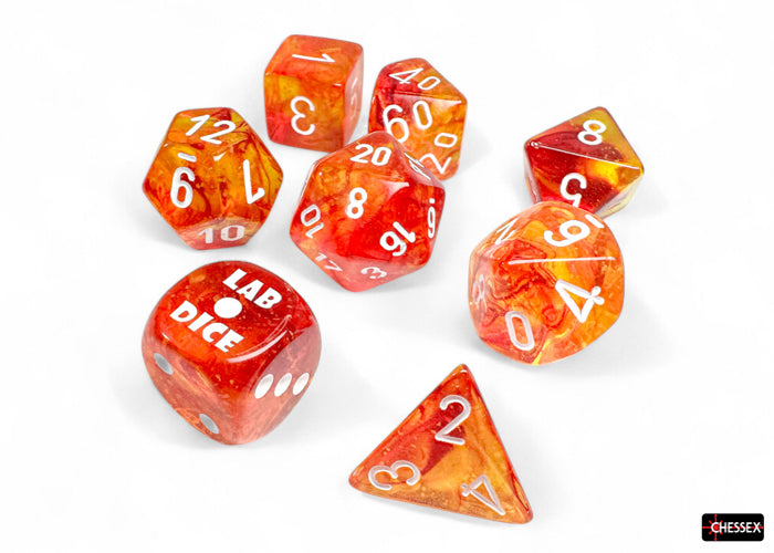 Chessex Lab Dice 9 Nebula Molten / White 7-Die Set Set (ONLINE ORDER ONLY)