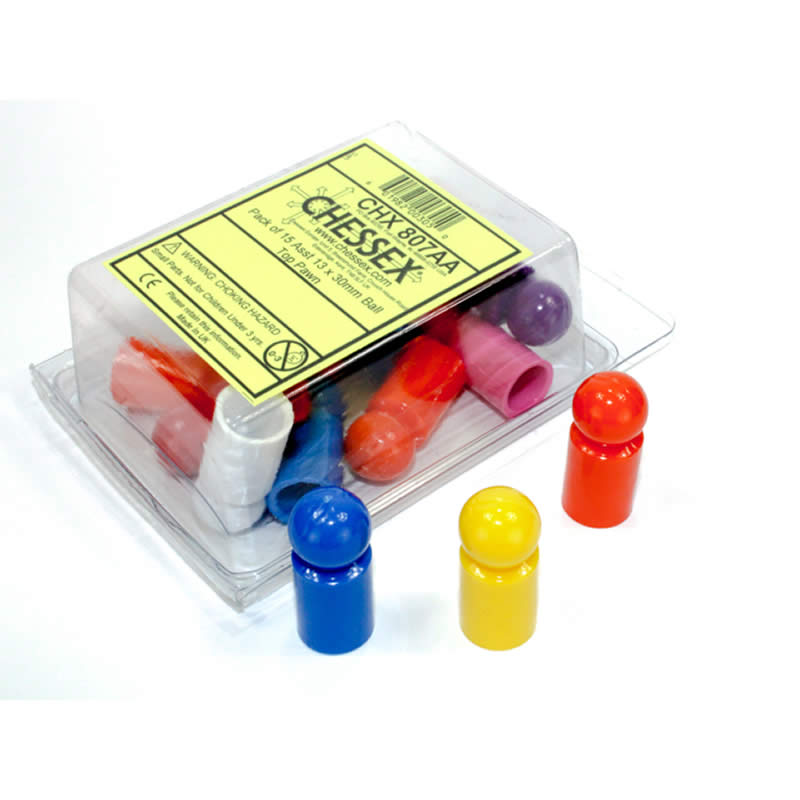 CHX807AA Ball Top Pawns Assorted Colors 13 X 30mm Pack of 15 Chessex (ONLINE ORDER ONLY)