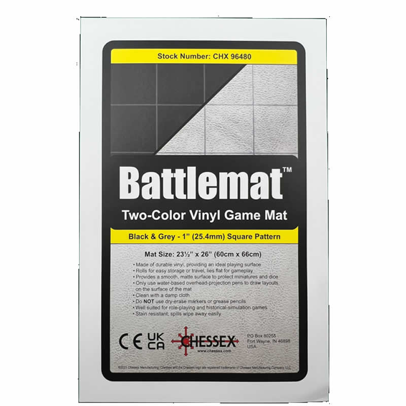 CHX96480 Reversible Battlemat Black and Grey with 1in Squares (23 1/2 x 26 inches) Chessex (ONLINE ORDER ONLY)