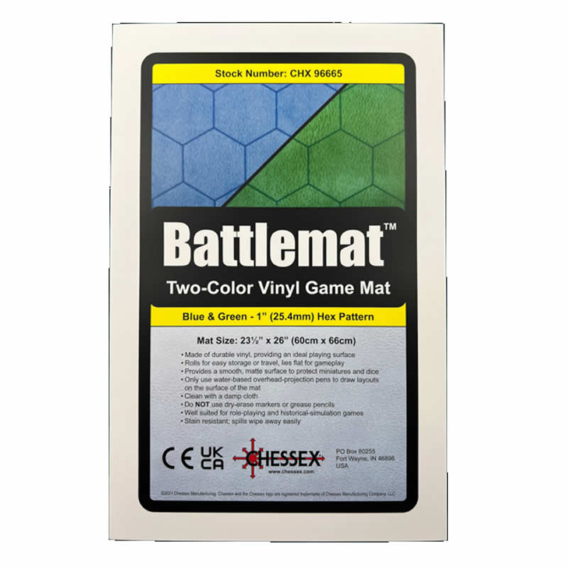 CHX96665 Reversible Battlemat Blue and Green with 1in Hexes (23 1/2 x 26 inches) Chessex (ONLINE ORDER ONLY)