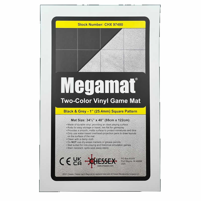 CHX97480 Reversible Megamat Black and Grey with 1in Squares (34 1/2 x 48 inches) Chessex (ONLINE ORDER ONLY)