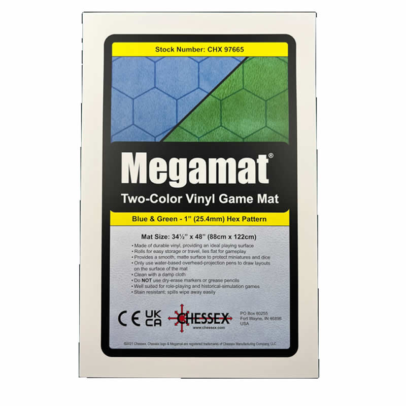 CHX97665 Reversible Megamat Blue and Green with 1in Hexes (34 1/2 x 48 inches) Chessex (ONLINE ORDER ONLY)