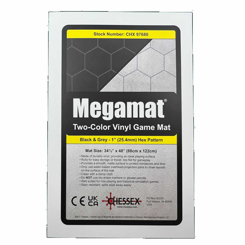 CHX97680 Reversible Megamat Black and Grey with 1in Hexes (34 1/2 x 48 inches) Chessex (ONLINE ORDER ONLY)