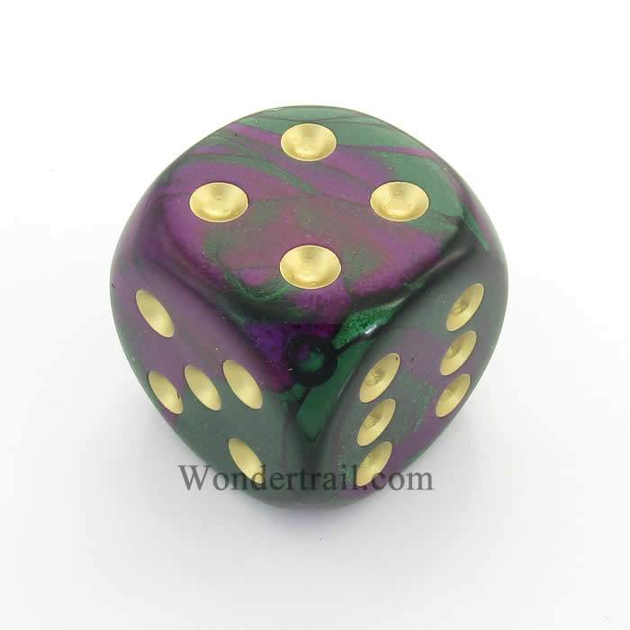 CHXDG5034 Green Purple Gemini Die Gold Pips D6 50mm (1.97in) Pack of 1 (ONLINE ORDER ONLY)