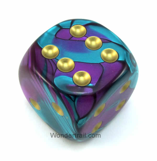 CHXDG5049 Purple Teal Gemini Die Gold Pips D6 50mm (1.97in) Pack of 1 (ONLINE ORDER ONLY)