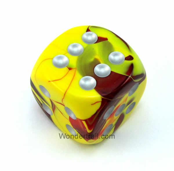 CHXDG5050 Red Yellow Gemini Die Silver Pips D6 50mm (1.97in) Pack of 1 (ONLINE ORDER ONLY)
