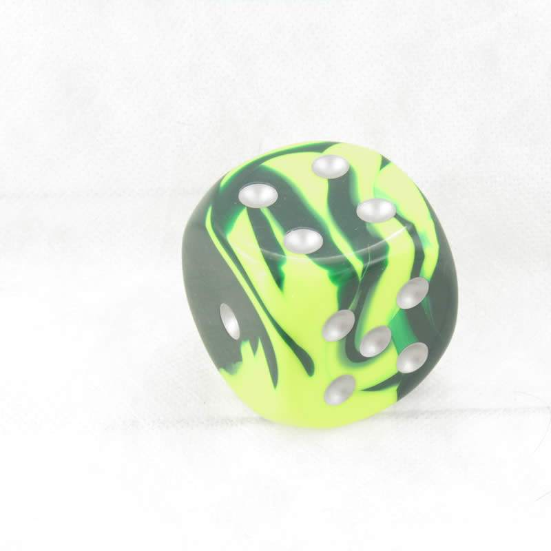 CHXDG5054 Green Yellow Gemini Die Silver Pips D6 50mm (1.97in) Pack of 1 (ONLINE ORDER ONLY)