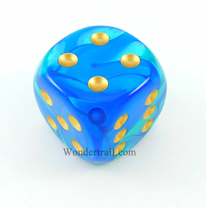 CHXDG5059 Blue Teal Gemini Die Gold Pips D6 50mm (1.97in) Pack of 1 (ONLINE ORDER ONLY)