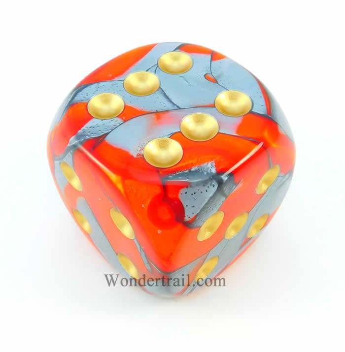 CHXDG5061 Orange Steel Gemini Die Gold Pips D6 50mm (1.97in) Pack of 1 (ONLINE ORDER ONLY)