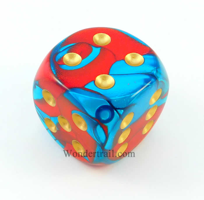 CHXDG5062 Red Teal Gemini Die Gold Pips D6 50mm (1.97in) Pack of 1 (ONLINE ORDER ONLY)
