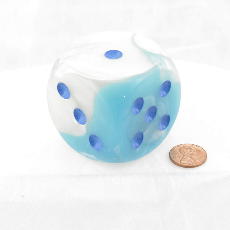 CHXDG5065 Pearl Turquoise and White Gemini Luminary Die with Blue Pips D6 50mm (1.97in) Pack of 1 (ONLINE ORDER ONLY)