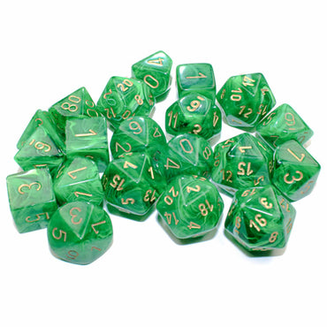 CHXLE714 Green Vortex Dice with Gold Colored Numbers 16mm (5/8in) Pack of 20 (ONLINE ORDER ONLY)